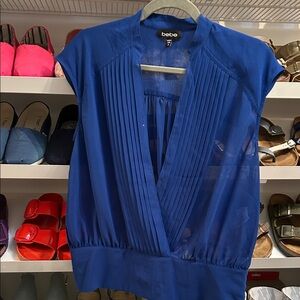 Bebe Royal Blue Sheer Pleated Blouse